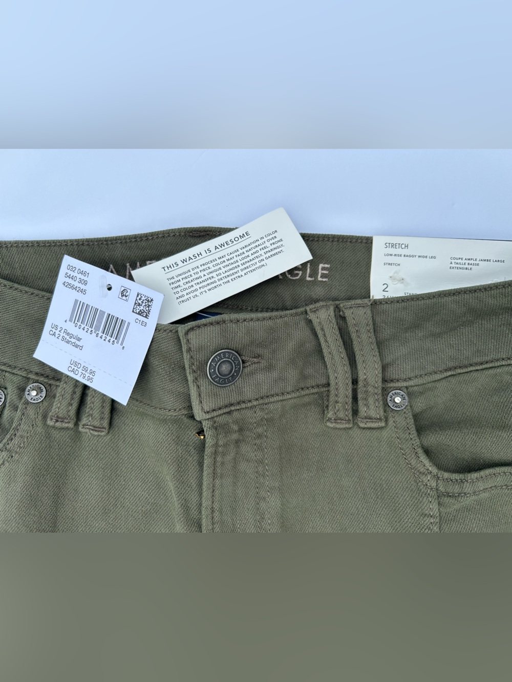 NWT🌷American Eagle Low-Rise Baggy Wide Leg Olive Pants - Picture 7 of 7
